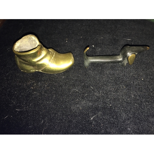 50 - BRASS BOOT AND UNUSUAL SAUSAGE DOG