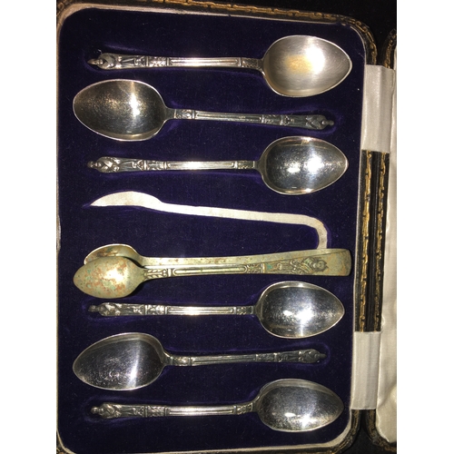 11 - LOVELY SET OF SIX APOSTLE PLATED SPOONS IN BOX