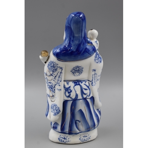 46 - Ceramic Blue and White Lu Xing Statue approx 12