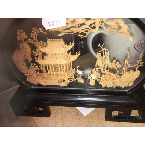 39 - VERY NICE Vintage Chinese Hand Carved Very Detailed Cork Diorama Under Glass 8