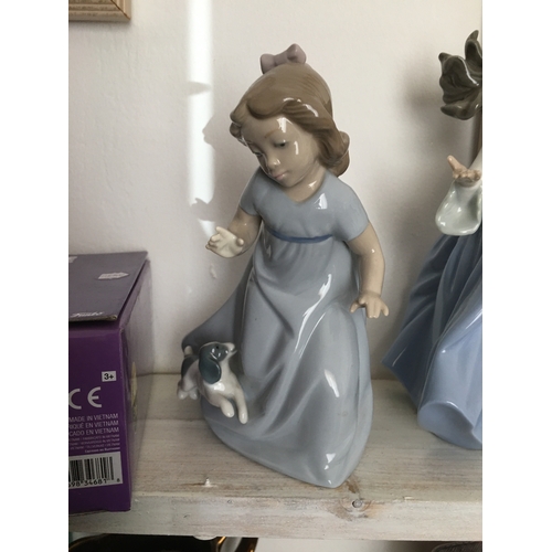 134 - LOVELY NAO BY LlADRO GIRL WITH RUNNING DOG FIGURINE