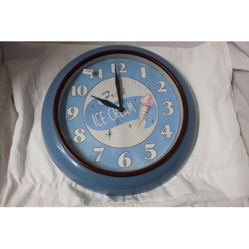 66 - VERY NICE RARE RETRO ICE CREAM WALL CLOCK