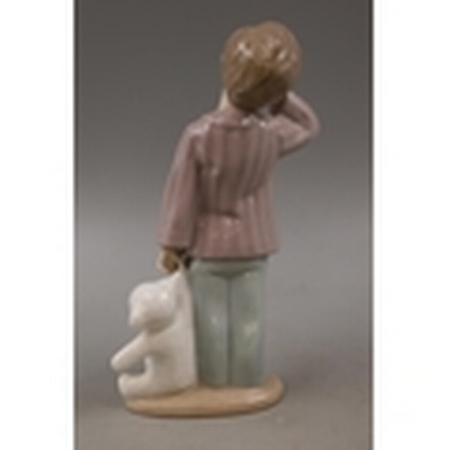 153 - Nao Figure of Tired Little Boy with Teddy Bear. Height Approx 21CM