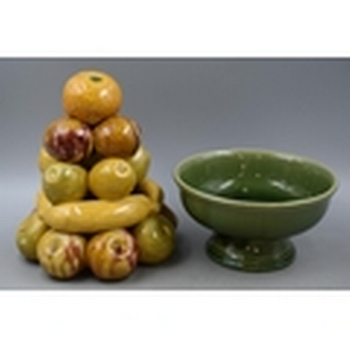 149 - LOVELY RETRO Majolica Ceramic Fruit Stack IN BOWL