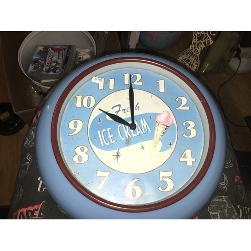 66 - VERY NICE RARE RETRO ICE CREAM WALL CLOCK