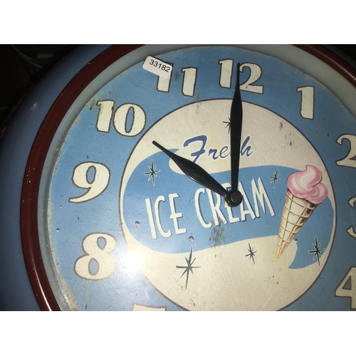 66 - VERY NICE RARE RETRO ICE CREAM WALL CLOCK