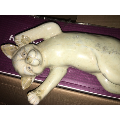 75 - LOVELY VINTAGE Ceramic Cat LYING Figure 22CM Aww