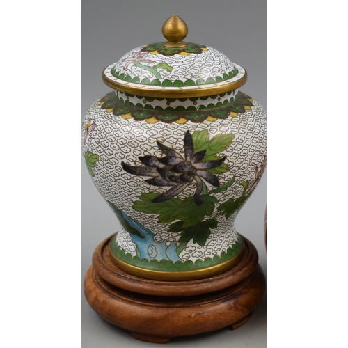 23 - STUNNING ORIENTAL Brass Enamelled Ginger Jar on Wooden Stand  24CM LOVELY CONDITION