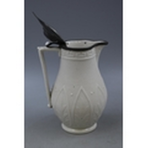 110 - STUNNING Wm.Brownfield Salt Glaze Jug with Pewter Lid in the Argos Pattern circa 1864 (20cm)