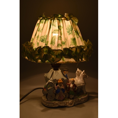 113 - LOVELY Vintage Lamp Capo De Monte Horse And Carrage Working order