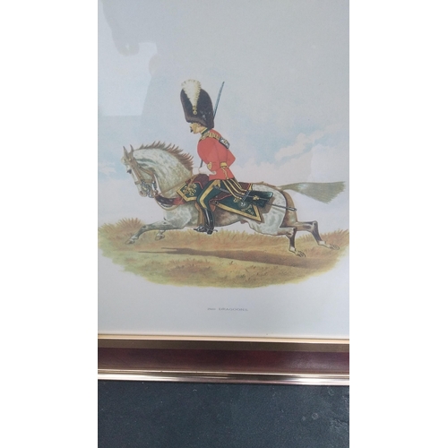 251 - LOVELY FRAMED 2ND DRAGOONS MILITARY HORSEBACK PRINT 61CM HIGH BY 51CM WIDE