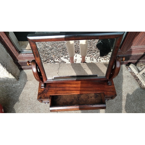 253 - lovely antique mahogany mirror with drawer