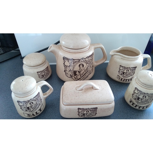 272 - MRS BEATONS RETRO SET OF COFFEE POT SUGAR POT. MILK JUG, BUTTER DISH, SALT AND PEPPER POTS