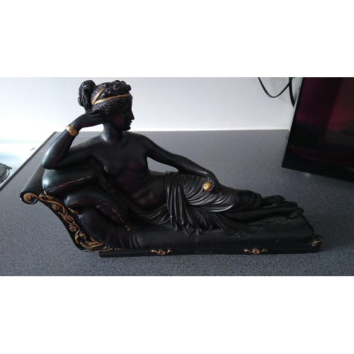 390 - LOVELY ART DEC STYLE RECLINING LADY FIGURINE VERY HEAVY