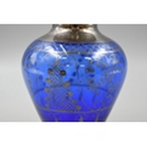 401 - STUNNING Blue Venetian Glass Vase with Silver Overlay 18CM