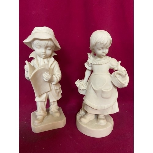 332 - Boy and Girl figures in Parion Style cream standing 24cms tall