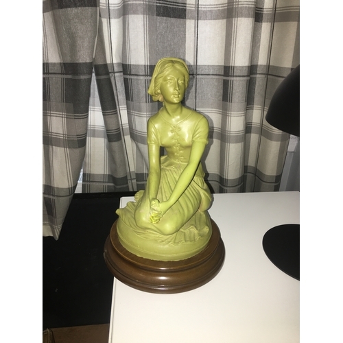 350 - LOVELY RARE LADY FIGURINE ON PLINTH SIGNED DELAMAIN