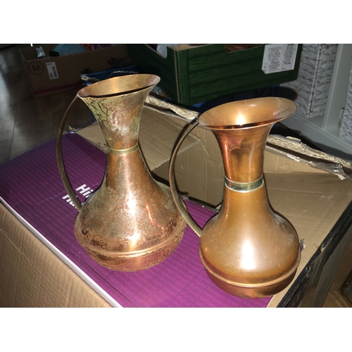 5 - TWO COPPER AND BRASS FLAGGONS