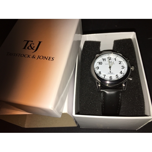 180 - NEW BOXED TAVASTOCK & JONES MENS BLACK WATCH