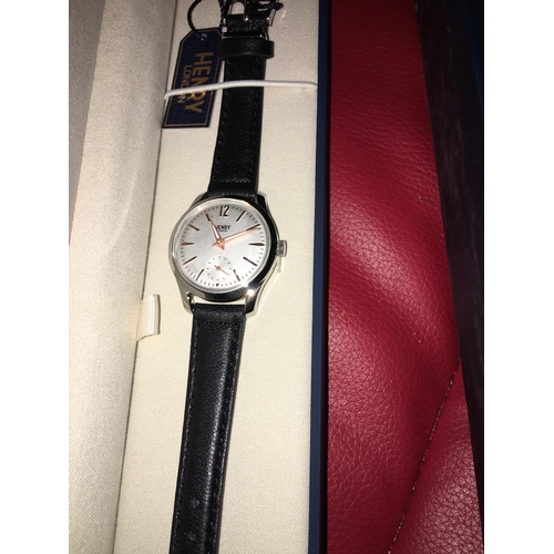 182 - NEW BOXED HENRY OF LONDON BLACK STRAP WATCH