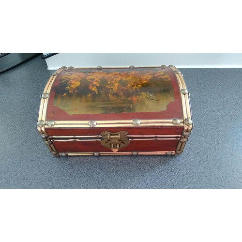 353 - LOVELY BRASS EDGED JEWELLERY BOX