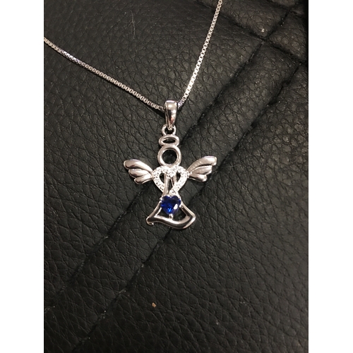 280C - LOVELY Boxed Angel Necklace Guardian Angel With Blue Stone Pendant Necklace 925