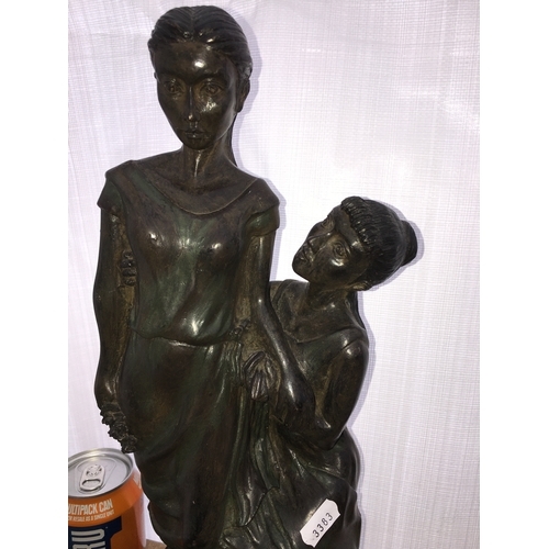 338 - LOVELY VINTAGE TALL BRONZE EFFECT ELEGANT MOTHER AND YOUNG WOMAN FIGURINE 30CM Lovely condition