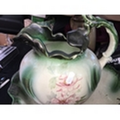 15 - IRONESTONE HAND PAINTED JUG AND EWER CHIP TO RIM OF JUG IN PIC