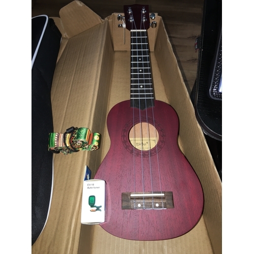 66 - NEW BOXED Mahogany Soprano Ukulele Starter Kit - Professional 21 inch w/Case Strap Tuner Aquila Stri... 