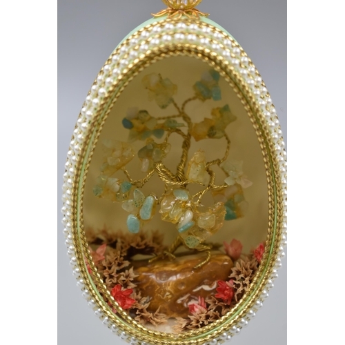 284 - Beautiful Rider and Smart Natural Egg Containing Jewel Tree Standing on Gold Plated Base