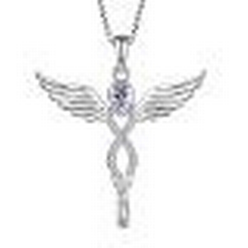 280B - LOVELY NEW SILVER FJ Cross Angel Wing Necklace Infinity Guardian Angel WITH PURPLE STONE  WITH CHAIN... 