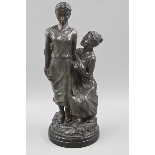 338 - LOVELY VINTAGE TALL BRONZE EFFECT ELEGANT MOTHER AND YOUNG WOMAN FIGURINE 30CM Lovely condition