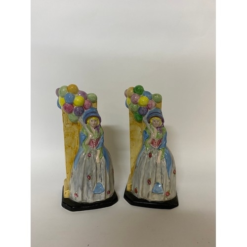 200K - LOVELY PAIR OF Vintage Staffordshire Gibson Spill vases 'Balloon Lady' c1940