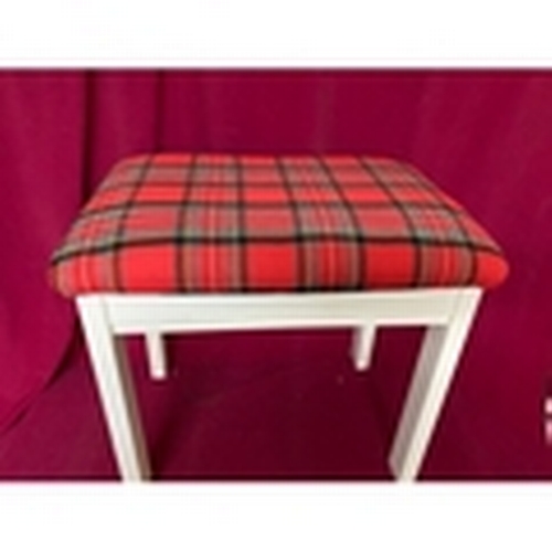 200J - LOVELY White frame dressing table stool with red tartan upholstery 54x45x40cms