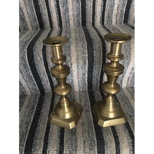 201 - VERY NICE PAIR OF BRASS CANDLE STICKS