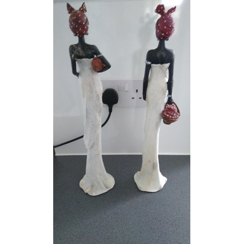 434 - PAIR OF TALL AFRICAN LADY FIGURES