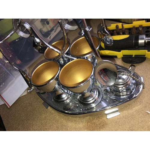 8 - LOVELY FOUR PLACE PLATED EGG CUP SET With Tea Holders And With TRAY