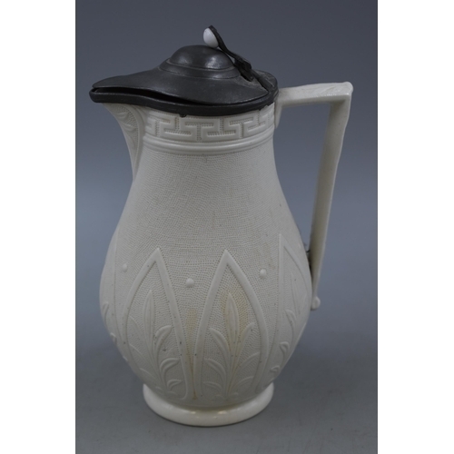 343 - STUNNING Wm.Brownfield Salt Glaze Jug with Pewter Lid in the Argos Pattern circa 1864 (20cm)