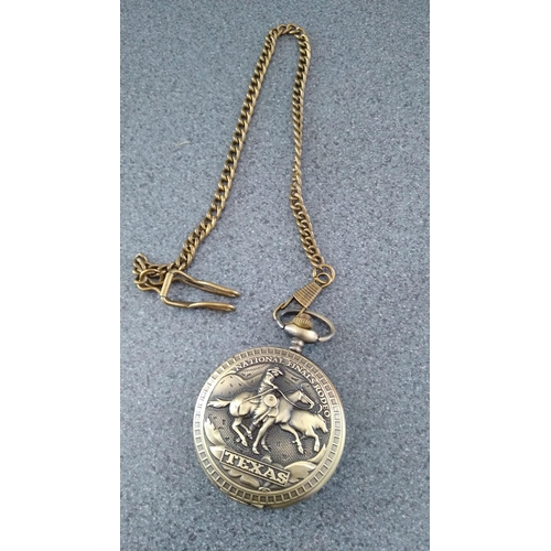 472 - VERY NICE TEXAS COWBOY THEMED POCKET WATCH