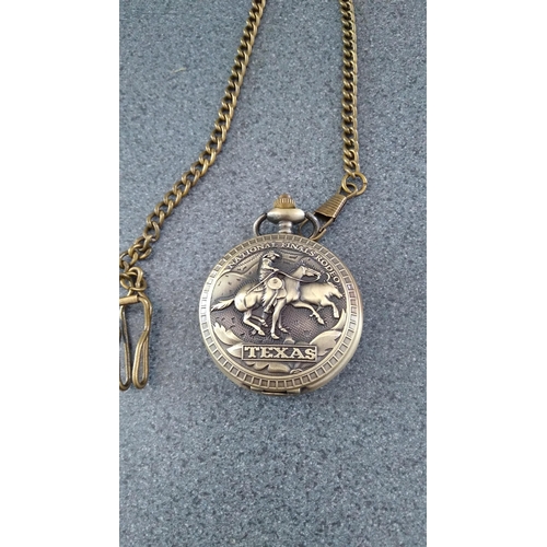 472 - VERY NICE TEXAS COWBOY THEMED POCKET WATCH