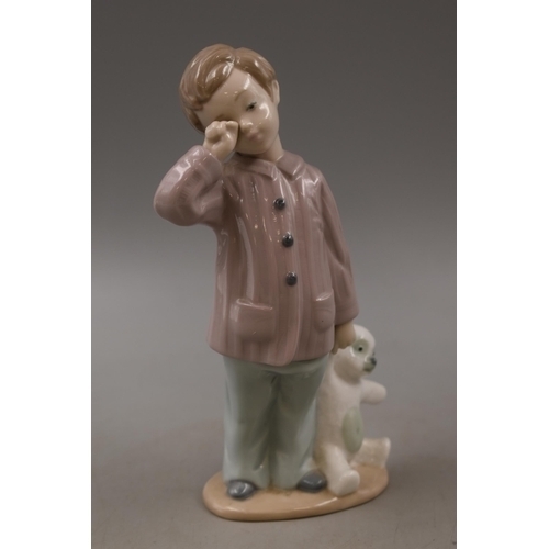 200Z - Nao Figure of Tired Little Boy with Teddy Bear. Height Approx 21CM