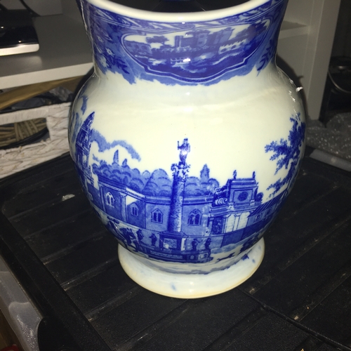 566 - LOVELY LARGE 26CM TALL VICTORIA IRONSTONE BLUE AND WHITE JUG WITH  BEUTIFULL CLASSICAL SCENES IN LOV... 