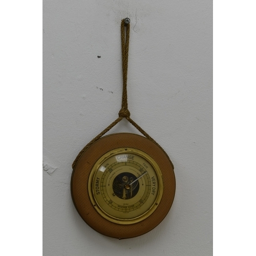 300S - LOVELY Barometer With Brass Linings, and Rope Decoration.