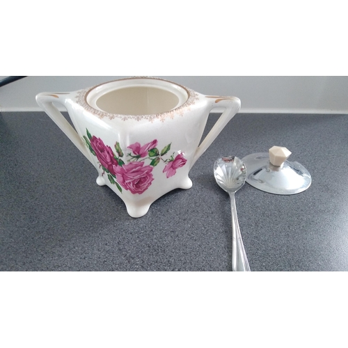 367 - MIDWINTER LIDDED SUGAR BOWL WITH SPOON