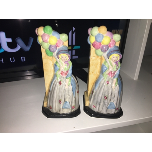 21 - Very Rare Pair Of Vintage Staffordshire Gibson Spill vases 'Balloon Lady' c1940