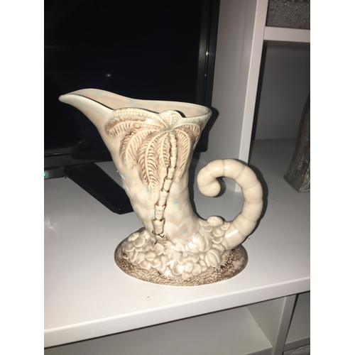 74 - Lovely Beswick Vase in shape of horn with palm tree decoration