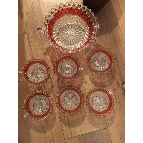 110 - LOVELY Glass Dessert set with Ruby Rim