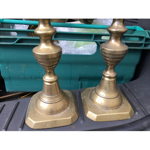 178 - LOVELY PAIR OF TALL BRASS CANDLESTICKS WITH PUSH UPS