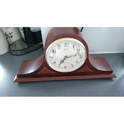 510 - LC WOODEN MANTLE CLOCK WORKING WHEN TESTED