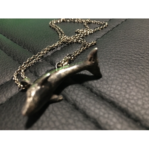 200 - LOVELY VINTAGE Silver 925 Dolphin Pendant on Chain